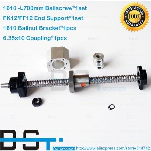 RM1610 Rolled Ball screw assembly - L700mm + SFU1610 Ballnut + FK12 FF12 End Support + 1610 Ballnut Bracket + 6.35*10 Coupler