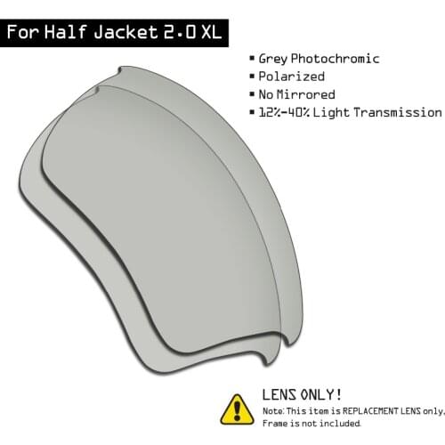 SmartVLT Polarized Sunglasses Replacement Lenses for Oakley Half Jacket 2.0 XL - Grey Photochromic
