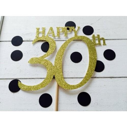 Happy 30th birthday cake topper, 20th, 21st, 25th, 18th. Gold or Silver cake topper. Birthday decorations
