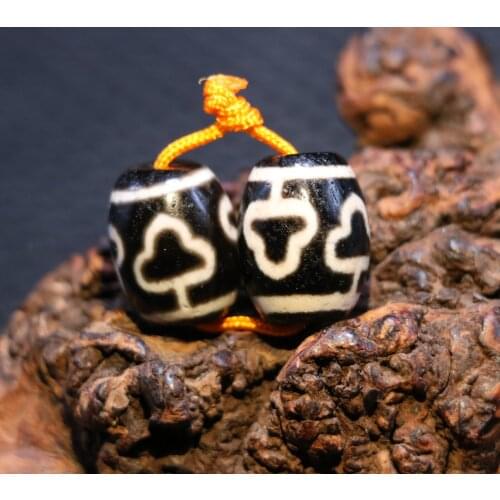Treasure Magic LKbrother Power Energy A Pair Magic Power Tibetan Old Agate Bodhi Tree Daluo dZi Bead Totem Amulets LsK