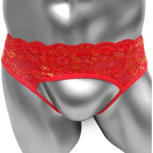 Open Pouch Sissy Thong Panties Crotchless See Through Lace Mens Sexy Lingerie Underwear G Strings Fetish Gay