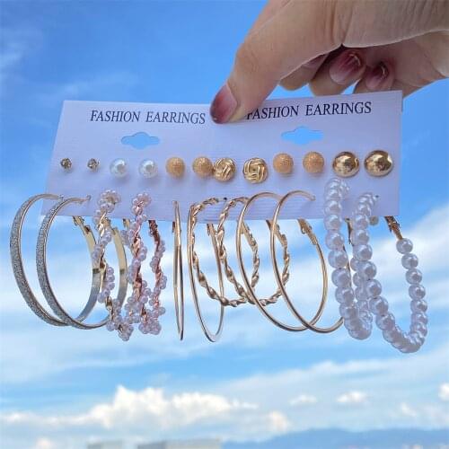 Vintage Exaggerated Big Pearl Dangle Earrings Set For Women Fashion Heart Circle Drop Earrings Set of Earrings Jewelry