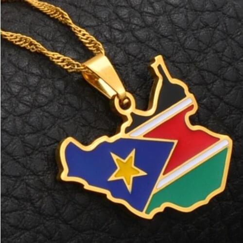 The Republic of South Sudan Map Flag Pendant Necklaces Gold Color Jewelry South Sudanese Maps Ethnic Gifts