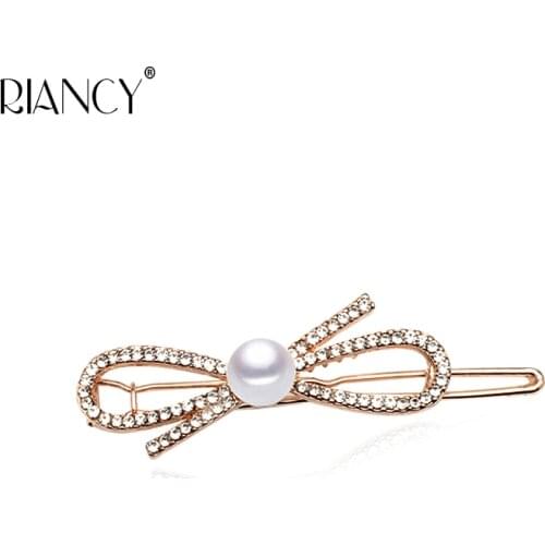 2019 NEW Fashion Natural freshwater black Pearl Hair Clips Retro Bow Clip hair Card for Women Jewelry