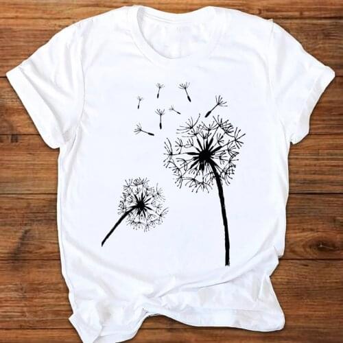 Women Lovely Dandelion Plant Geometric 90s Style Ladies Printing Print Clothes Lady Tees Tops Sweet T Shirt Womens T-Shirt