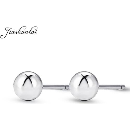 JIASHUNTAI 100% 925 Sterling Silver Round Bead Ball Stud Earrings For Women Silver Small Cute Earrings Fashion Jewelry