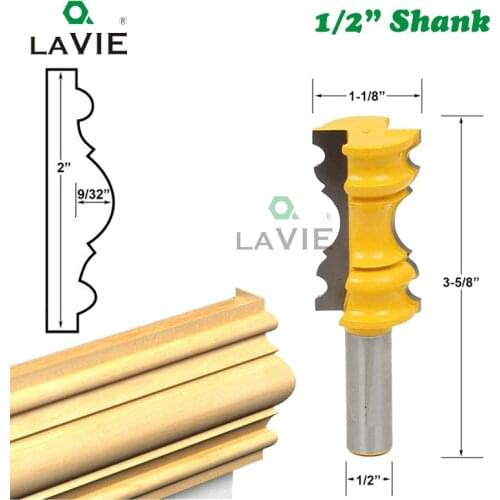 LAVIE 1pc 12mm 1/2" Shank Large Elaborrate Chair Rail Molding Crown Router Bit Line Milling Cutter For Woodworking Tools MC31