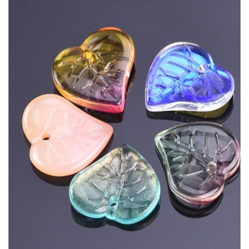 10pcs 15x14mm Heart Leaf Shape Crystal Glass Loose Crafts Beads Top Drilled Pendants for Earring Jewelry Making DIY Crafts