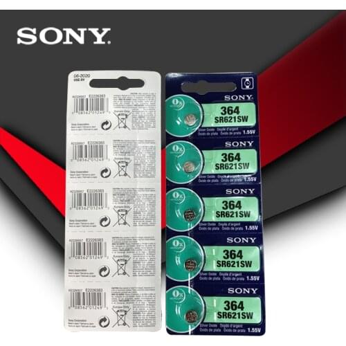 10pcs/lot Sony 364 100% Original 1.55V Silver Oxide Watch Battery 364 SR621SW V364 SR60 SR621 AG1 Button Coin Cell MADE IN JAPAN