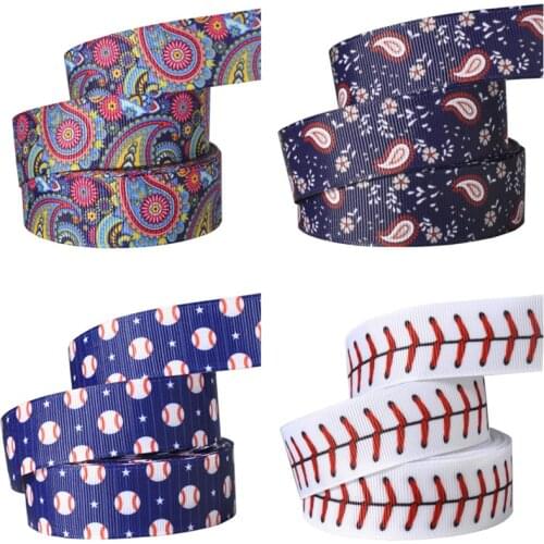 10Yards 25mm Paisley Baseball Print Sport Grosgrain Ribbon DIY Headwear Gift Wrapping Wedding Party Decorations Sewing Accessory