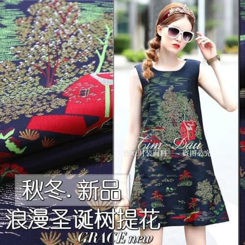 2017 European and American autumn and winter big Christmas tree gold jacquard fabric / high-grade gold brocade dyed fabric