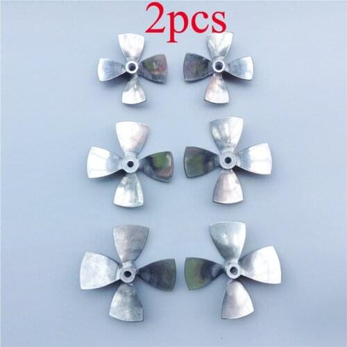 2Pcs 4mm/5mm Metal Propeller 44/55/60mm 4-blades Zinc Alloy Big Thrust Propeller for DIY RC Feeding Boat Model