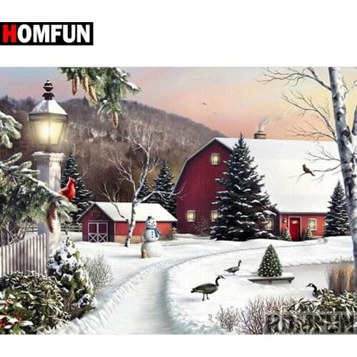 HOMFUN 5D Diamond Pattern Rhinestone Needlework Diy Diamond Painting Cross Stitch "House snow scenery" Diamond Embroidery A17715