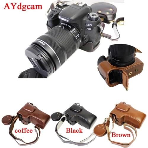 New Luxury Pu Leather Camera Case Video Bag For Canon 77D 800D Camera Cover Pouch With Strap Open Battery Design Mini Case