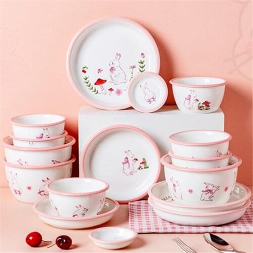 Net red cute rabbit girl heart tableware set rice bowl creative personality household ceramic dishes