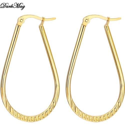 DarkMag Female Earring Korean Fashion Minimalism Delicate Gold Oval Hoop Earrings Fine Jewelry for Girls Gifts