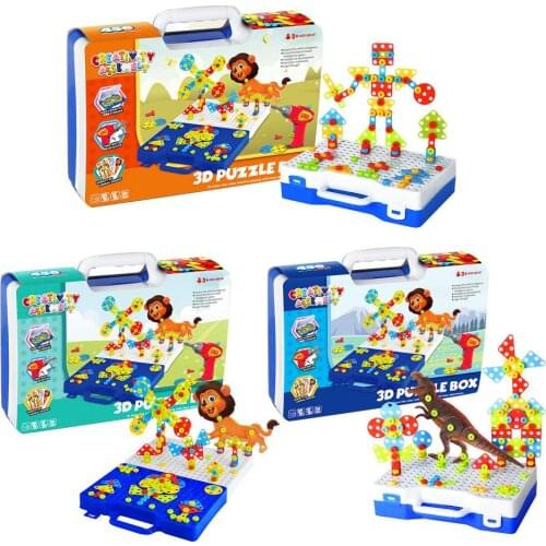 Electric Drill Puzzle Toy STEM Creative Animal Assembling Building Block Toy Set Model Building Stacking Blocks