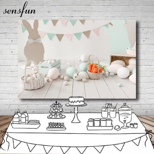 Rabbit Eggs Happy Easter Backdrop Photo Studio Bunting Bunny Wood Baby Shower Newborn 1st Birthday Photogrphy Background Decor