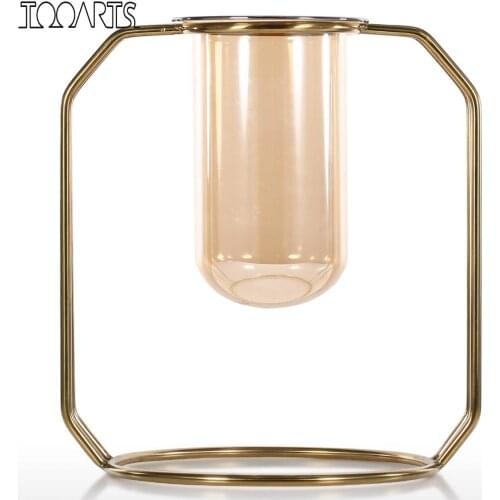 Tooarts Geometric Flower Pot Modern Sculpture Metal Ornament Indoor Outdoor Vase Glass Tube Centerpiece for Home Wedding