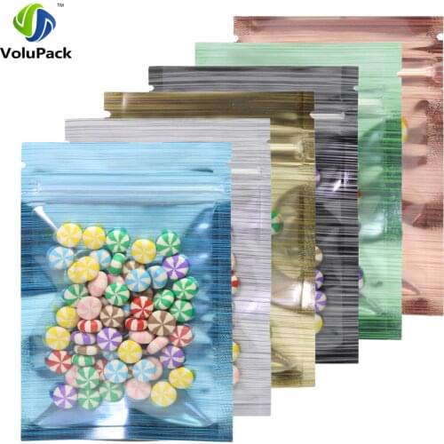 Glossy Stripe Pattern Green/Gold/ Blue/Orange/Black/Silver Zip Lock Bags 100pcs Reclosable Heat Sealing Ziplock Flat Pouches
