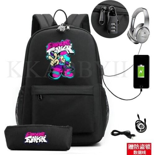 Friday night funkin school bag canvas backpack with Pencil case usb charging shoulder bag Laptop sport bags