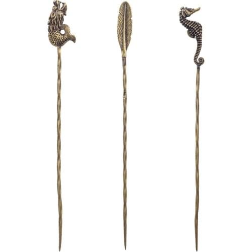 Pure Copper Cigar Needle Ladies Hairpin Retro Cigar Dredge Drill Creative Carving Spiral Ventilating Needle Cigar Tool candid