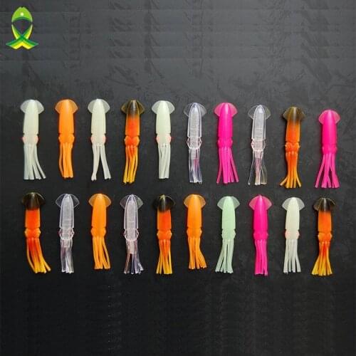 JSM 20pcs/lot 7.5cm Soft Squid jigging Fishing Lures Mixed Color Big Game Fishing Luminous Artificial Bait fishing accessories