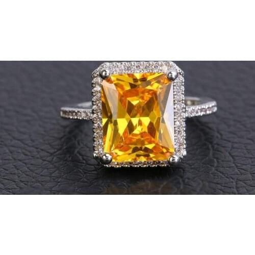 Square ring yellow jewel ring, European and American white gold wedding ring claw old men and women ring bronze ornaments ri