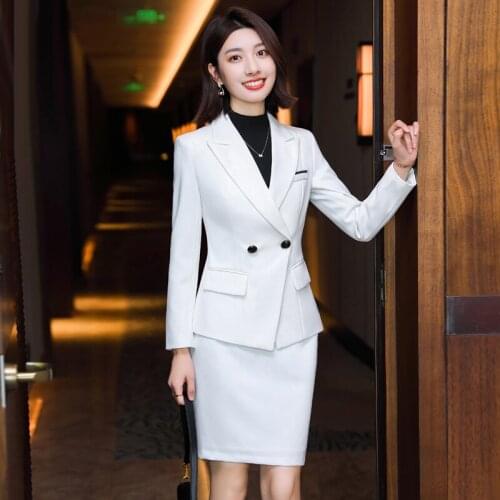White autumn winter new womens suit pants suit office pants professional jacket and Pants Set2 piece set pant suits for women