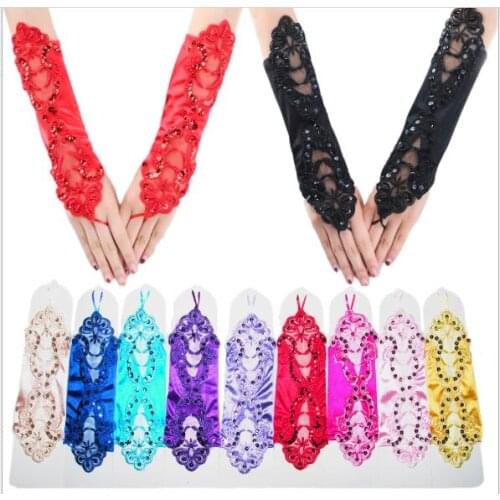Lace rhinestone women lady dancing performance long gloves fashion evening party opera glove free shipping