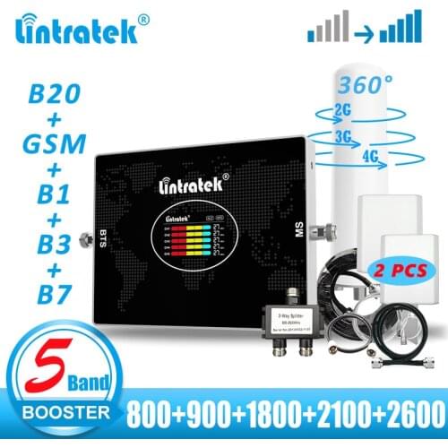 Lintratek 5 Band Cellular Amplifier LTE B20 800 GSM 900 1800 2100 2600 B7 Signal Booster Repeater Mobile phone Antenna 2G 3G 4G