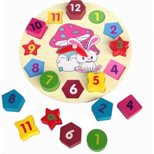 Mathematics Wooden Educational Toys Children Colorful Digital Geometry Geometric Jigsaw Puzzle Clock Kids 12 Numbers Clock Toys