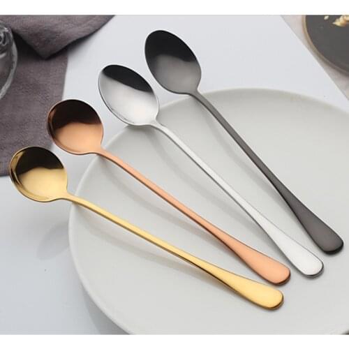 Cute Colorful Stainless Steel Long Handle Coffee Spoon Drink Ice Cream Tea Spoon Gold Spoon Reusable Dessert Drinking Tools