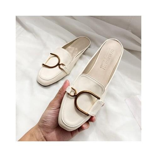 Plus Size 42 Mules Shoes Women Slip on Shoes for Women Slippers Patent Leather Square Toe Flats Flip Flops Ladies Slides JJ12