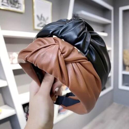 New PU Headband Women Hair Hoop Knotted PU artificial leather Hair Band ladies Broadside Hair Accessories FG065