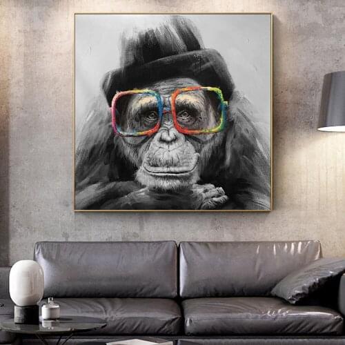 Monkey with Glasses Canvas Paintings Black and White Animals Posters and Prints Wall Art Picture for Living Room Home Decoration