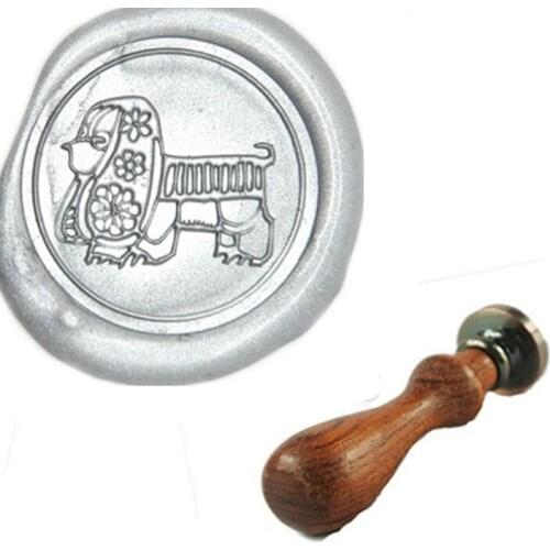 Chinese Zodiac Dog Wax Seal Stamp, Brass Head with Wooden Handle, Wedding Invitation Wax Seal Sealing