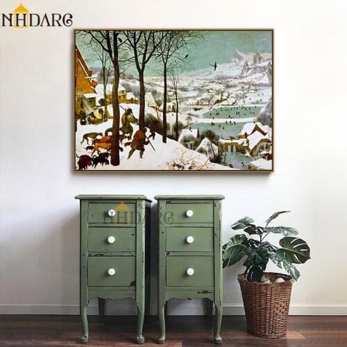 Pieter Brueghel the Elder the hunters in the snow (winter) Canvas Print Painting Poster NHDARC Artwork Wall Pictures Home Decor