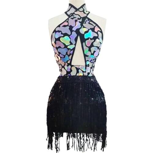 Sequin Fringe Dress Backless Short Dress Women Nightclub DS Show Wear Birthday Club Prom Singer Dress Festival Outfits DN7737