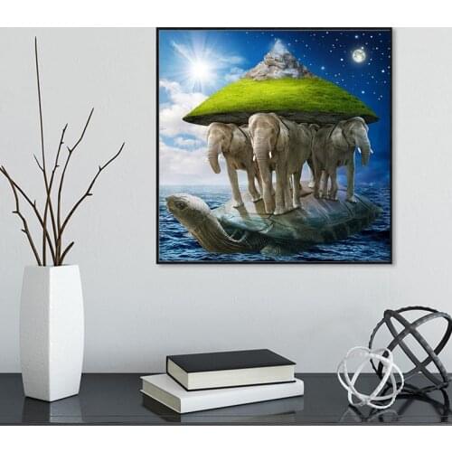 Elephant Turtle Mountain Cartoon Canvas Poster Woodlands Animal Art Print Painting Nursery Wall Art Picture for Living Room