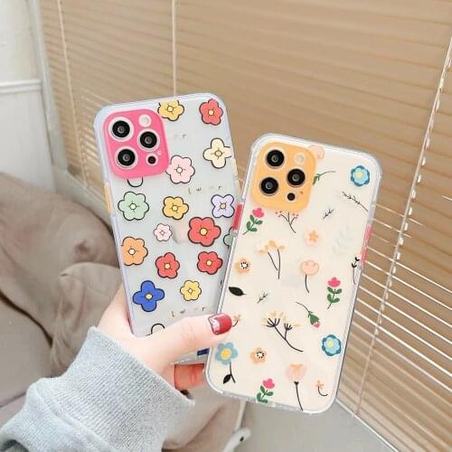 Gimfun Transparent Flower Daisy Phone Case for iPhone 11 12 Mini Pro Max XS Max X XR 7 8 Plus Cute Floral Soft TPU Back Cover