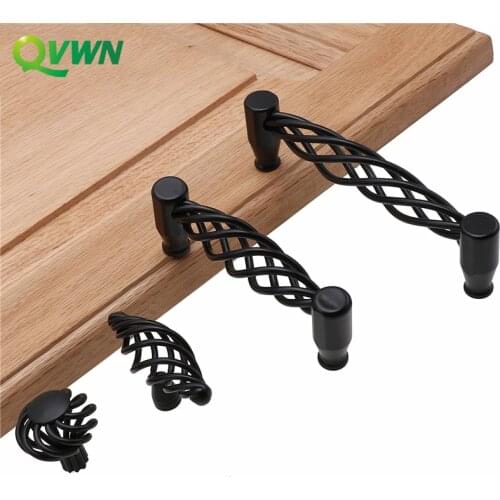 QVWN Bronze Bird Cage Handle Hollow European Black Handle Single Hole Cabinet Wardrobe Door Knob Handle American Furniture