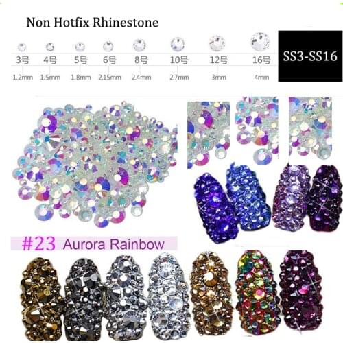 Aurora Rainbow Color Nail Rhinestones 8 Sizes ss3-ss16 1440PCS Nail Art Decoration Flatback Glass Stones Non Hot Fix Rhinestones