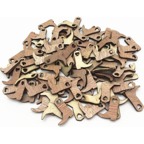 100pcs Wood Heart Cowboy Boots DIY Crafts Chips Embellishments For Cardmaking Scrapbooking Wedding Decorations