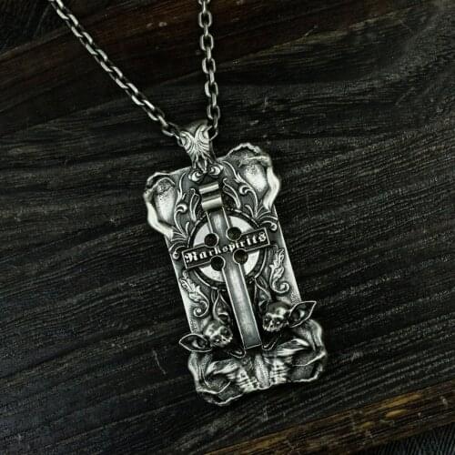 Devil and Cross silver necklace pendant Sterling silver pendant Gothic handmade-Craftsmen Jewelry