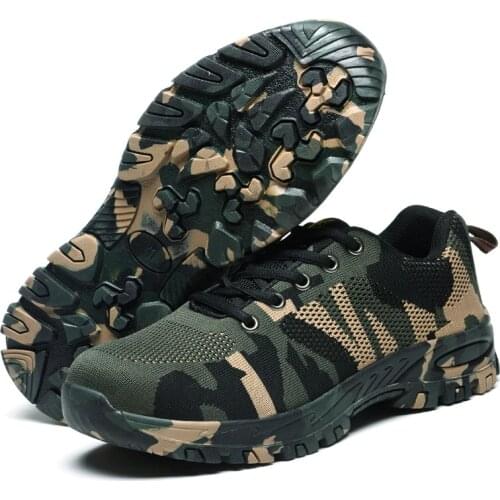 Sports Shoes Camouflage Labor Safety Shoes For Women Safety Shoes Anti Break Piercing Mountaineering Outdoor Travel Shoes Man