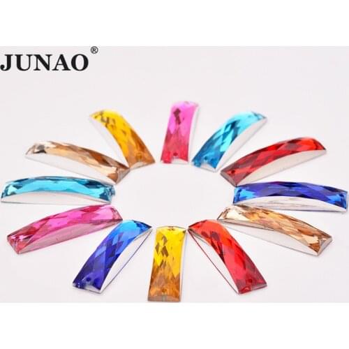 JUNAO 7*26mm Mix Color Rectangle Crystals Sew On Rhinestones Flat Back Stones Sewing Strass For Needlework