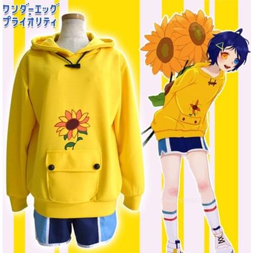 WONDER EGG PRIORITY Ohto Ai Hoodie Pullover Yellow Sweatshirt Anime Cosplay for Loose Style Unisex Casual Cosplay Costume Gift
