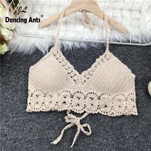 Crop Tops Retro Wild Hollow Perspective Tassel Sexy Spaghetti Strap Tanke Top Women Built In Bra 2021 New Back Lace Halter Neck