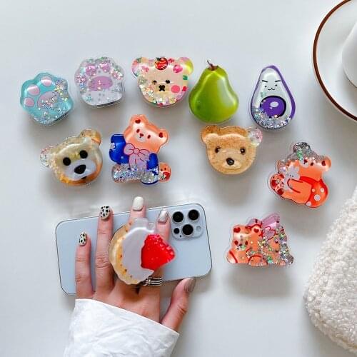 Universal Cute Cartoon flower Quicksand Foldable Mobile Phone Finger Ring Bracket Handle Air Bag Bracket Accessories For Iphone